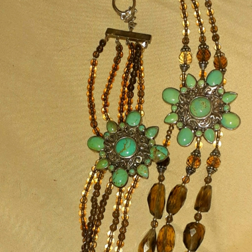 Turquoise and Brown Beaded Choker and Bracelet Set